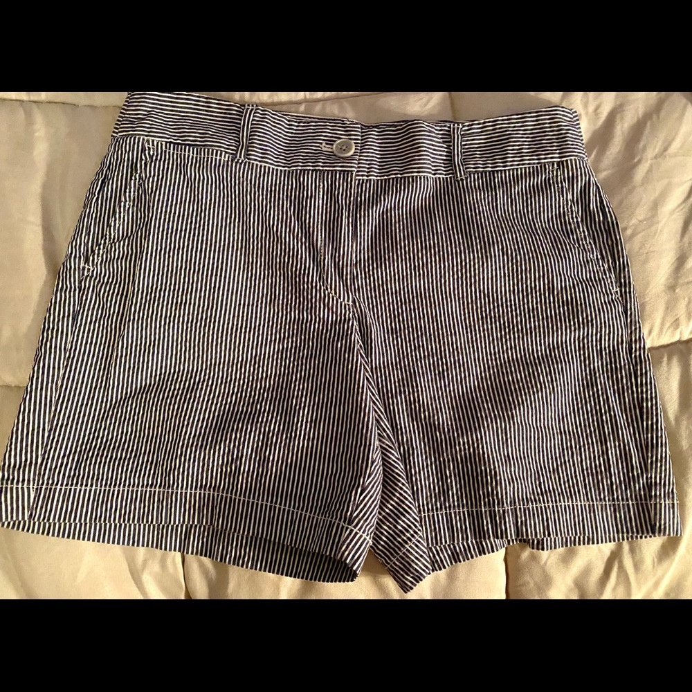Loft black and white striped seersucker shorts